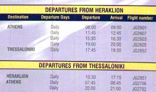 Schedule from Heraklion
