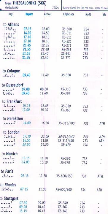 Schedule from Thessaloniki